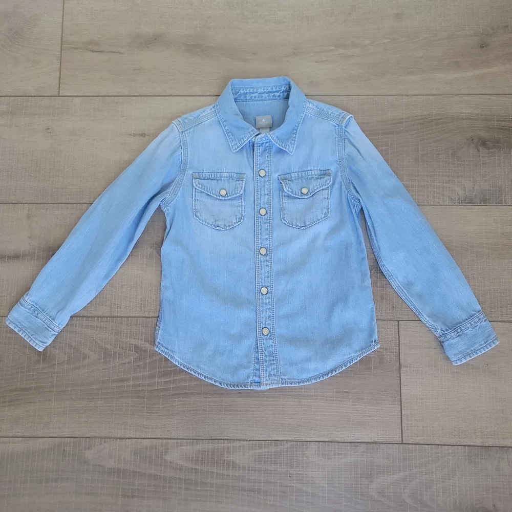 Baby GAP Boys Blue Chambray Denim Snap Up Western Shirt Unisex Sz 5 Long Sleeved